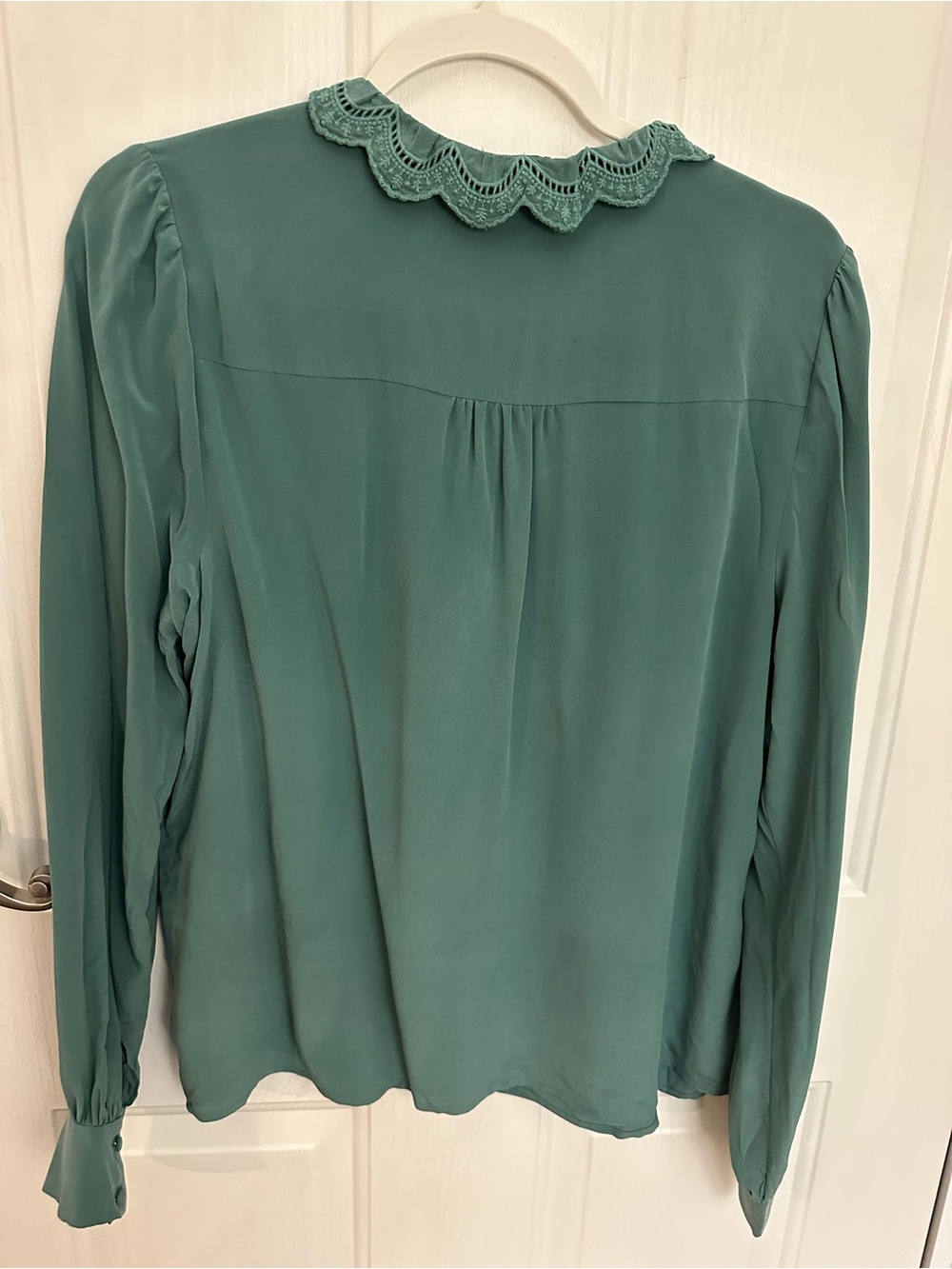 Sezane Chemise Chlo Silk Shirt Sage Green Size 8 - Picture 5 of 10